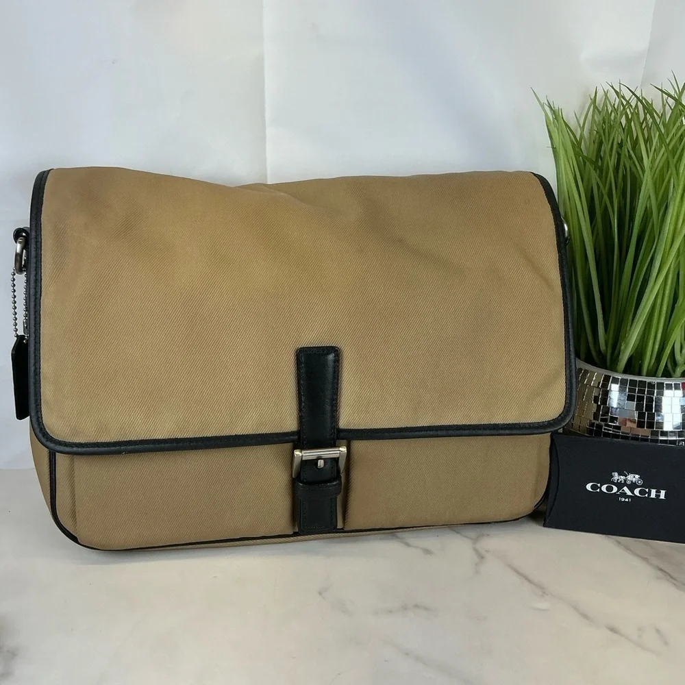 Coach Unisex Mercer‎ Y2K Twill Tan Black Messenger Shoulder Nylon Crossbody Bag